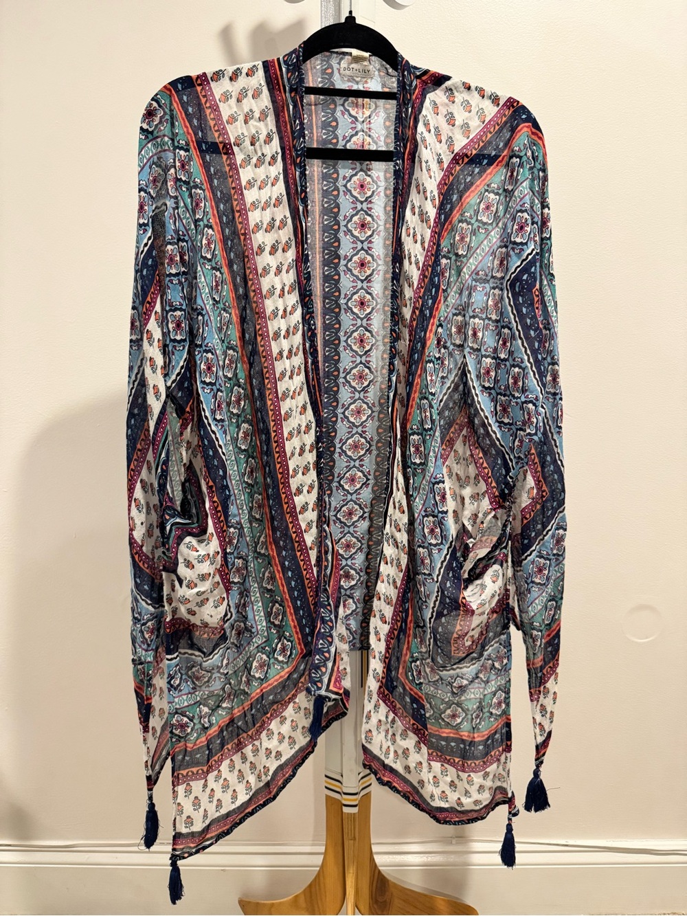 Boho Printed Tassel Open Front Wrap Scarf - Multi